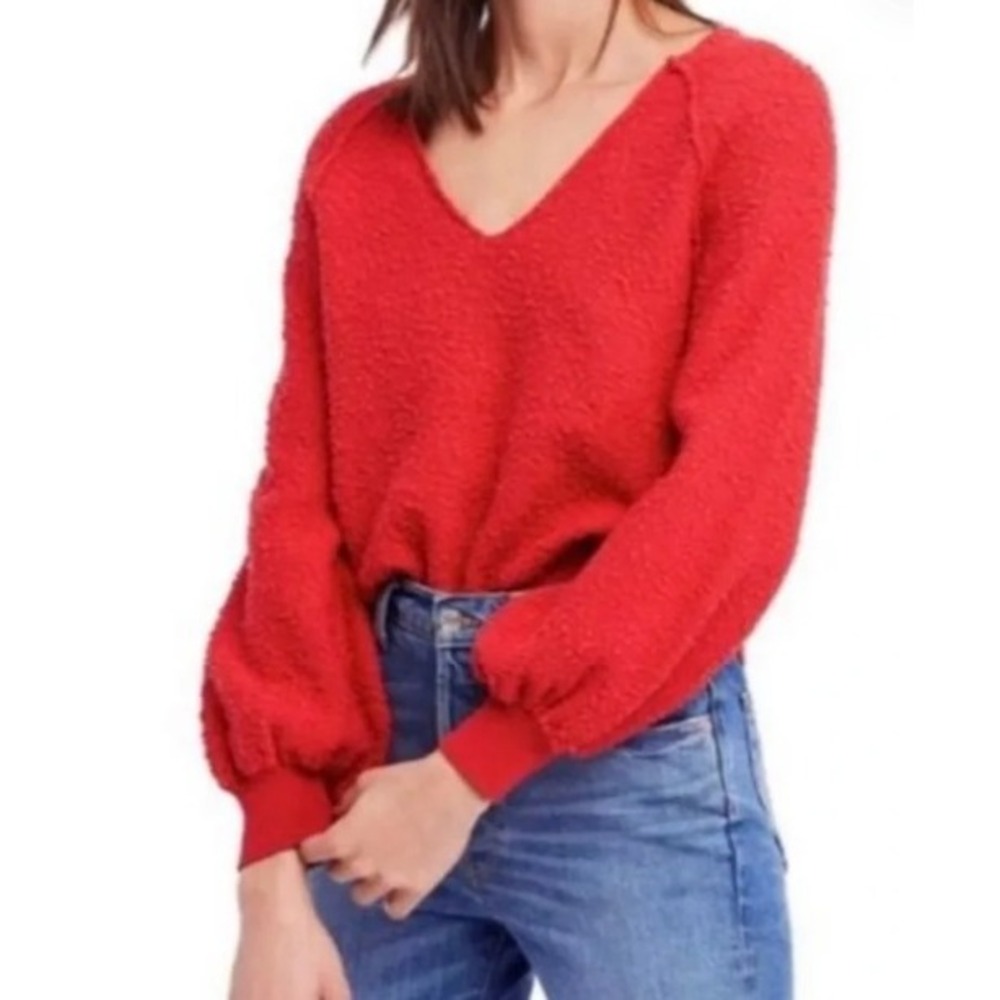 Free People Found My Friend Sweater Size XS Wool Blend V-Neck Fuzzy Oversized